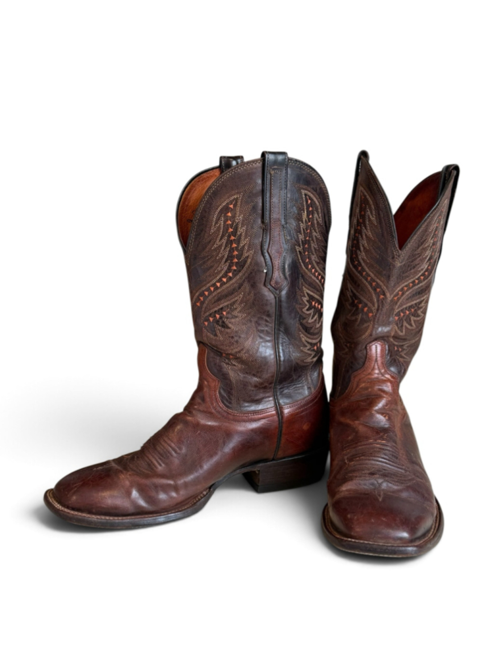 Lucchese Men’s 9 D Brown Leather Cowboy Boots 700109 Western Embroidered